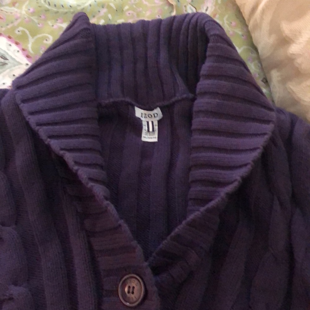 Purple Izod, cableknit, cardigan, size extra large